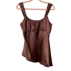Vintage Y2K Milkmaid Satin Asymmetrical Ruched Tank Top Self Esteem XL Brown